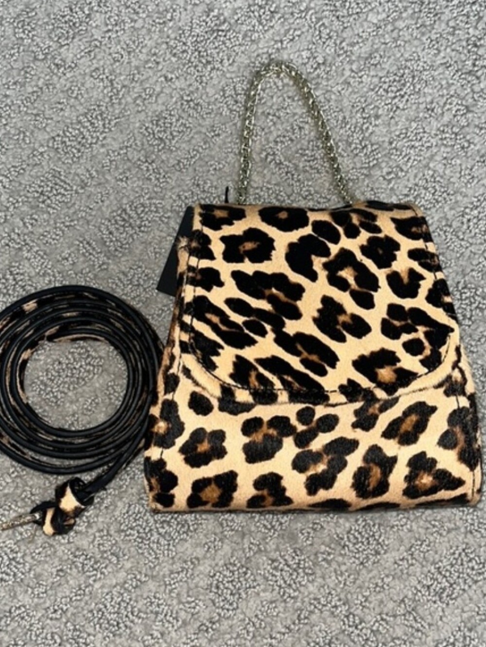 Zara Leopard Animal Print Fuzzy Belt Waist Hand Shoulder Bag